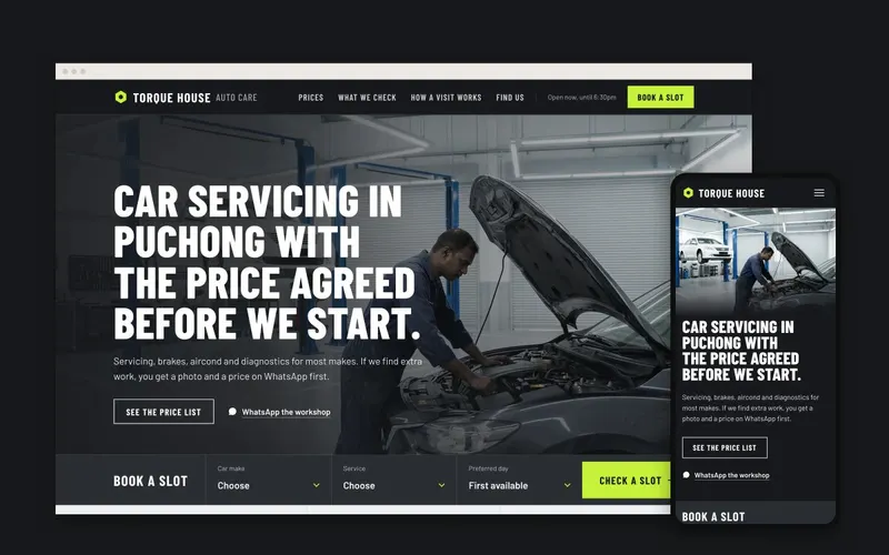 Car workshop website screenshot