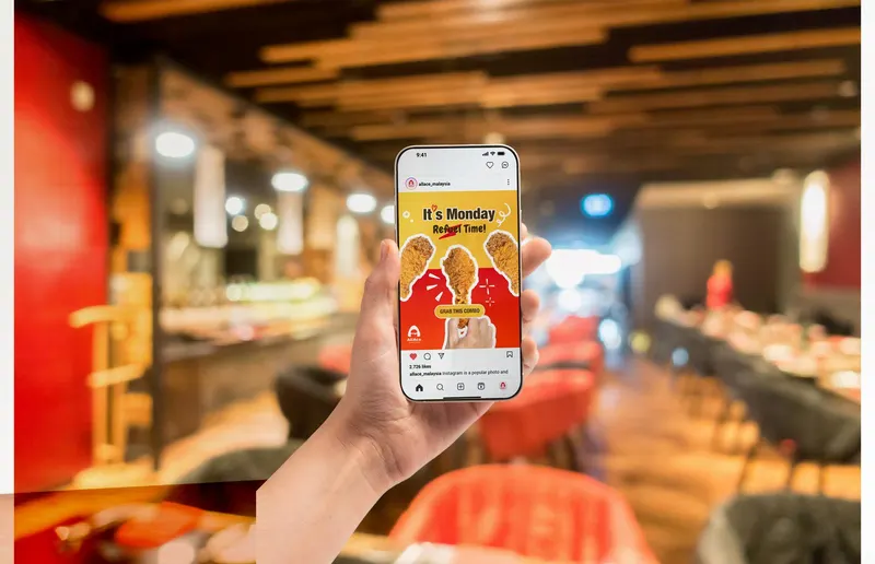 AllAce Monday fried chicken combo Instagram post on a phone held in a restaurant
