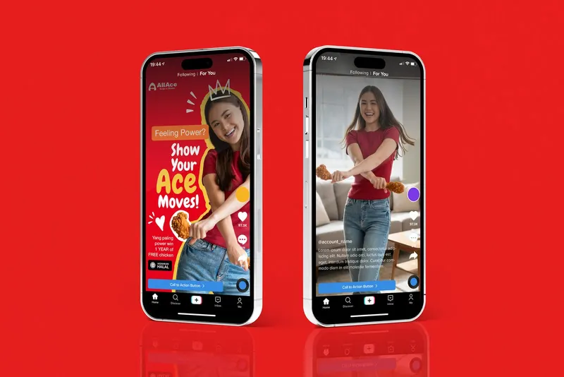 AllAce 'Show Your Ace Moves' TikTok campaign with a free chicken prize, on two phones