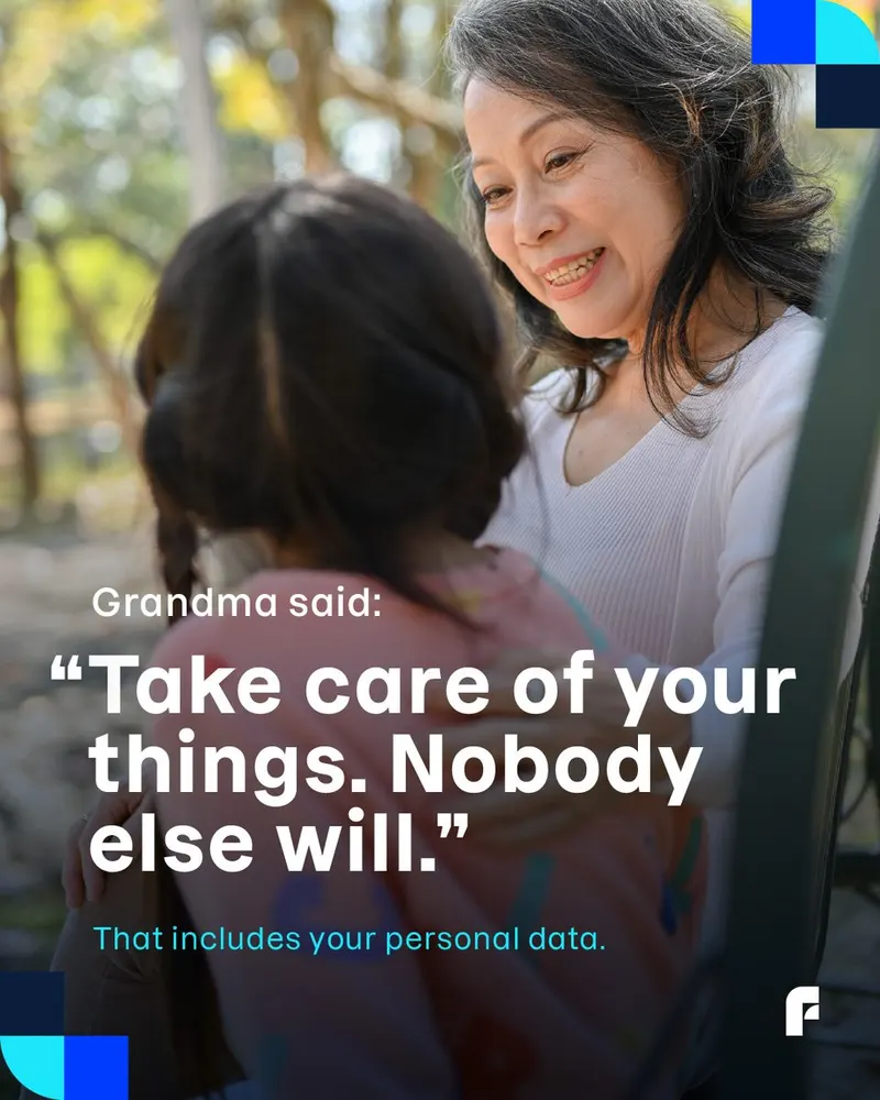 F-Secure social post with a grandmother and girl, reminding people to protect their personal data