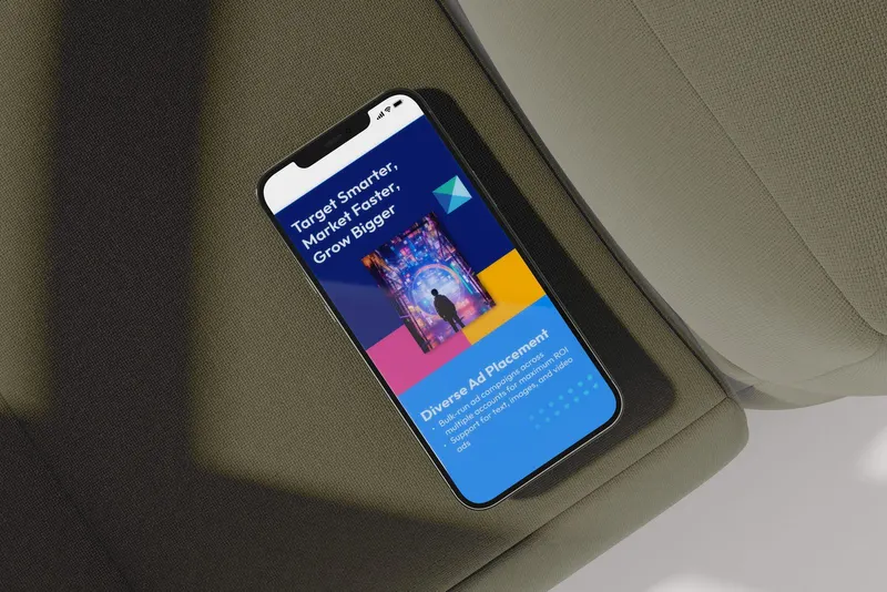 Promo Picasso mobile website screen headed 'Target Smarter, Market Faster, Grow Bigger', on a phone
