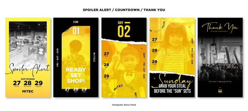 TCE Baby Expo Instagram story designs for spoiler alert, countdown and thank-you posts at MITEC