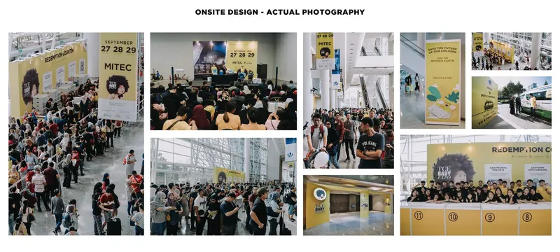 TCE Baby Expo onsite event branding at MITEC, showing queues, banners, a stage and redemption counter