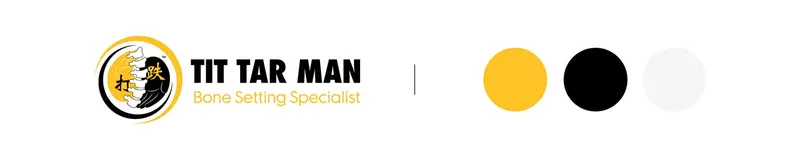 Tit Tar Man logo with Bone Setting Specialist tagline and a yellow, black and white palette