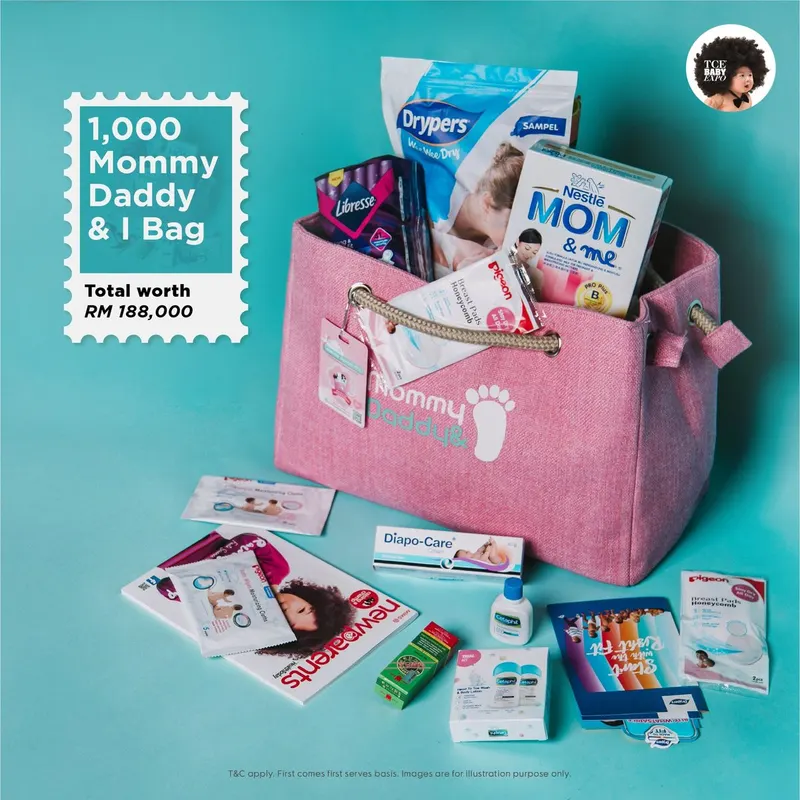 Yhello Box graphic for 1,000 Mommy Daddy & I Bags, a pink tote of baby products